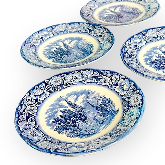 4 Vtg Liberty Blue Old North Church 5.75 inches saucersColonial Scenes Pre-Owned - Picture 4 of 13